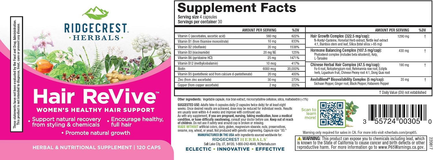RidgeCrest Herbals Hair ReVive – Nutritional Hair Supplement for Women with Biotin, Vitamin C, Zinc & Copper - görsel 9