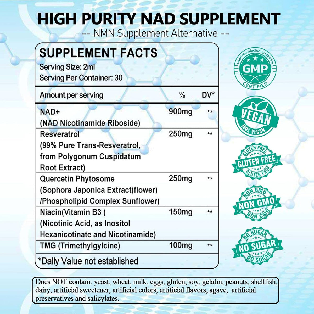 NAD+ Supplement with Liposomal Nicotinamide Riboside 900mg, Resveratrol, Quercetin, TMG & Vitamin B3 – Organic Liquid Formula for Cellular Health and Vitality - görsel 2