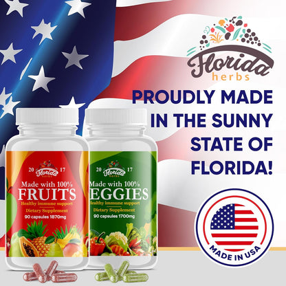 Fruit and Vegetable Supplement – 180 Fruit and 180 Veggie Capsules – 360 Count