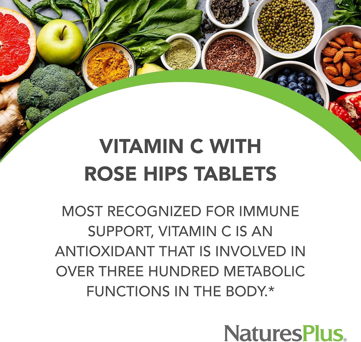 NaturesPlus Vitamin C 1000 mg with Rose Hips - 60 Sustained Release Tablets - görsel 3