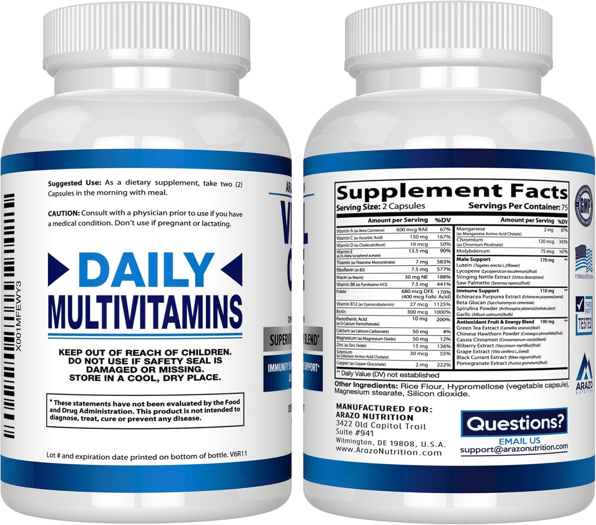 Arazo Nutrition Vital One Multivitamin for Men – Daily Wholefood Supplement (150 Vegan Capsules) - görsel 3
