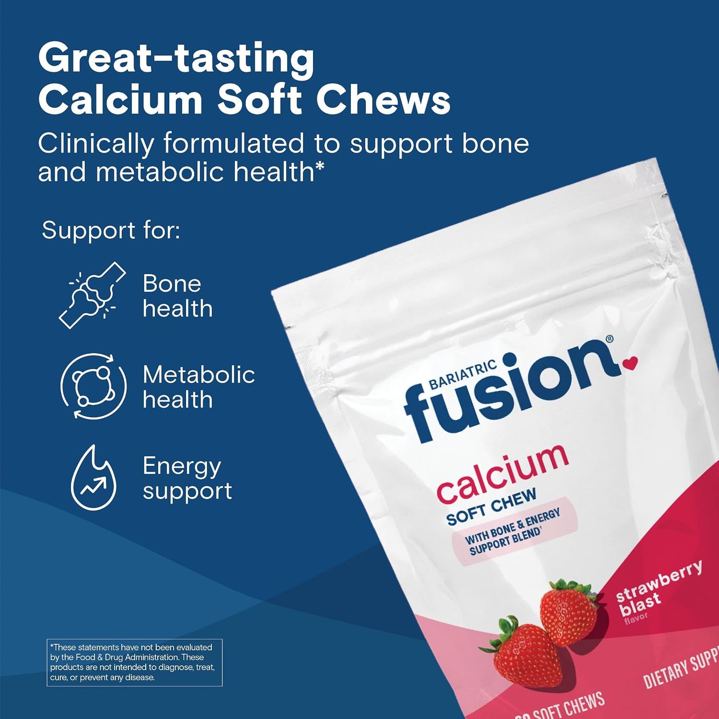 Bariatric Fusion Bariatric Calcium Supplement Chews | Calcium Citrate with Vitamin D3 Bariatric Vitamin | Sugar-Free Chewable | 500mg | Strawberry | 60 Chews - görsel 2