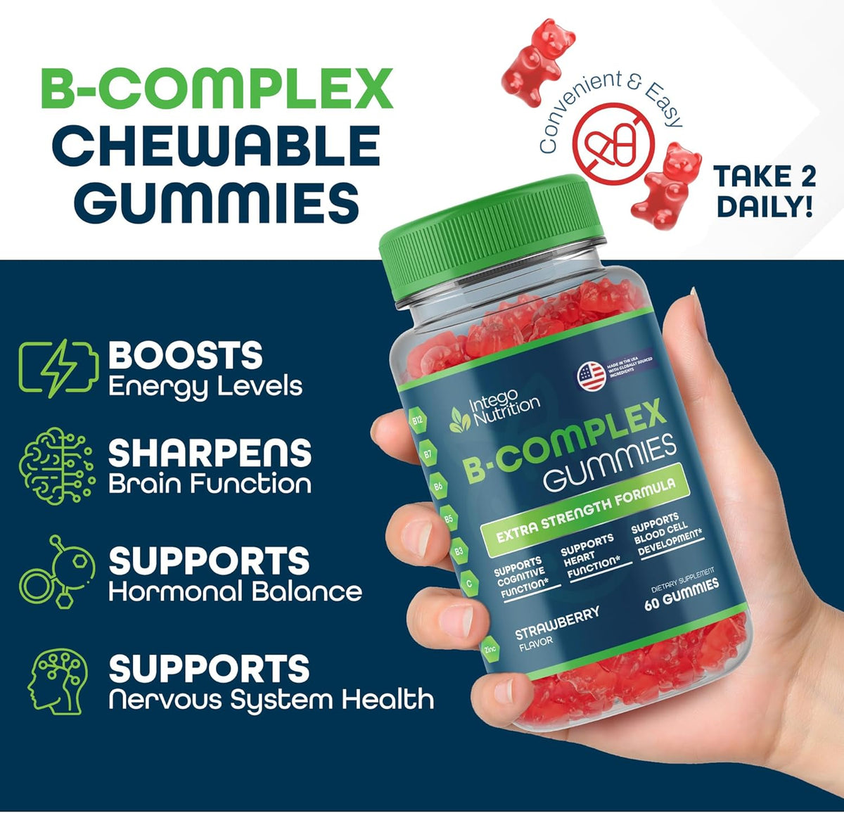 Vitamin B Complex Gummies for Adults, B Complex Supplement with Vitamin A, C, Biotin, Zinc, 60 Gummies - görsel 3