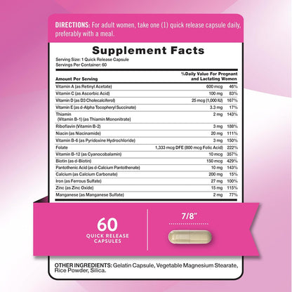 Nature's Truth Prenatal Vitamins with Folic Acid – 60 Capsules