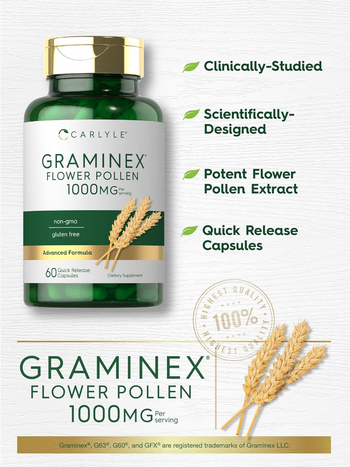 Carlyle Graminex Flower Pollen Extract 1000 mg | 60 Capsules - görsel 3
