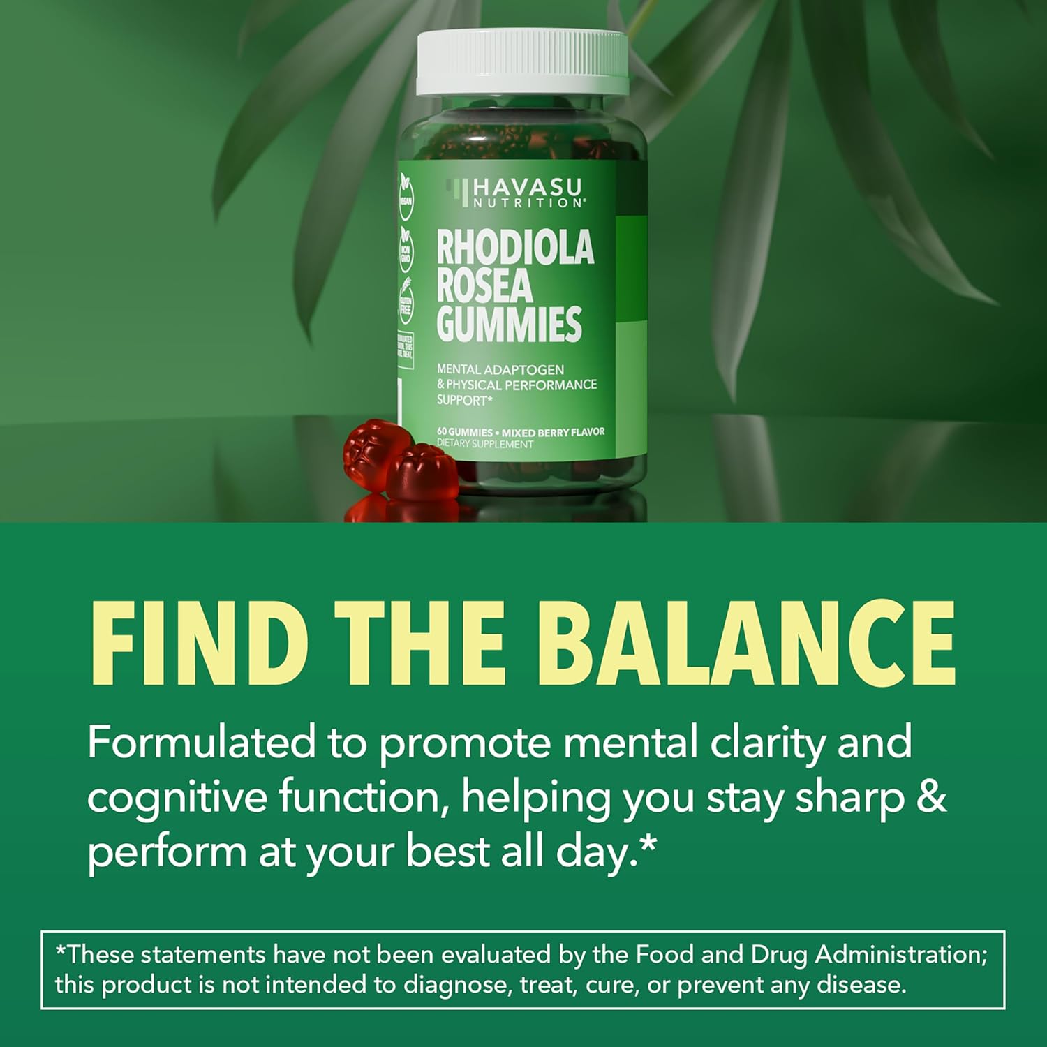 Rhodiola Rosea Gummies - Sugar Free Rhodiola Supplement - Adaptogen for Mental Clarity and Physical Performance - 60 Count - Vegan, Non-GMO and Gluten-free - Mixed Berry Flavour - görsel 6