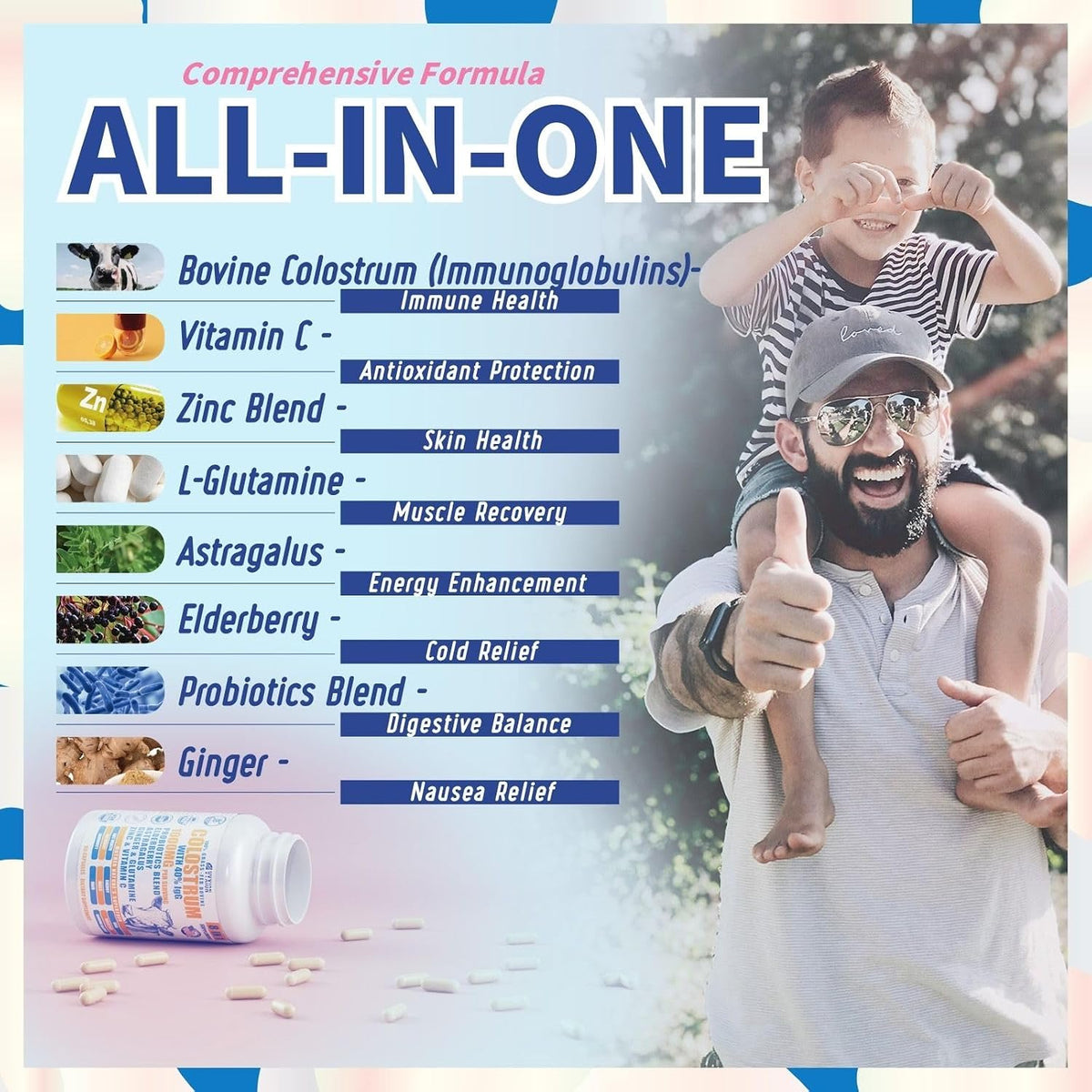 Vyxion 8-in-1 Bovine Colostrum Supplement, 1000mg, 40% IgG, Grass-Fed, 60 Capsules - görsel 3