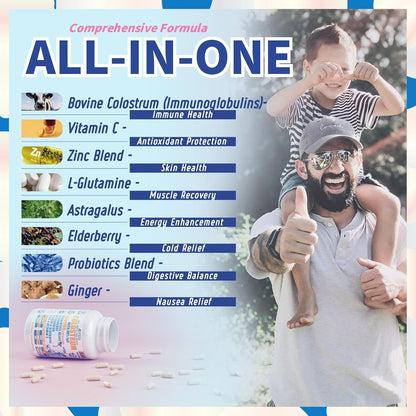 Vyxion 8-in-1 Bovine Colostrum Supplement, 1000mg, 40% IgG, Grass-Fed, 60 Capsules