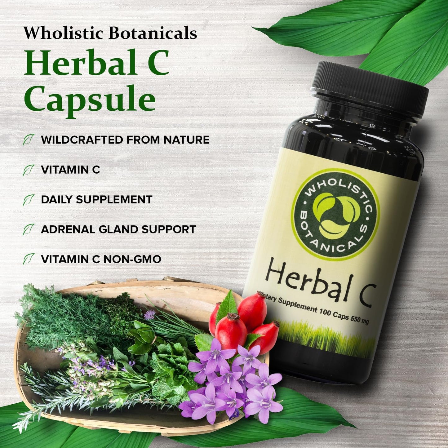 Wholistic Botanicals Herbal C Capsule - Vitamin C Supplement 100 Capsules - görsel 3