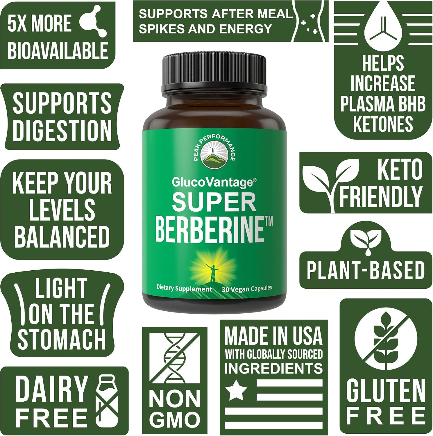 Peak Performance GlucoVantage Dihydroberberine 200 mg - 5X More Bio-available Than Regular Berberine - Metabolism Support, Keto Friendly, Vegan - görsel 3
