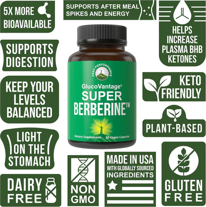 Peak Performance GlucoVantage Dihydroberberine 200 mg - 5X More Bio-available Than Regular Berberine - Metabolism Support, Keto Friendly, Vegan