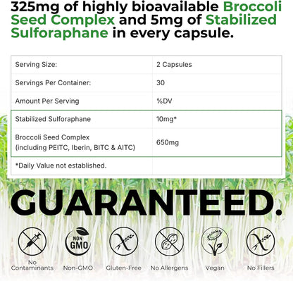 BrocElite Mara Labs Plus - Stabilised Broccoli Sulforaphane Supplement, Glyphosate Residue Free, 60 Vegan Capsules