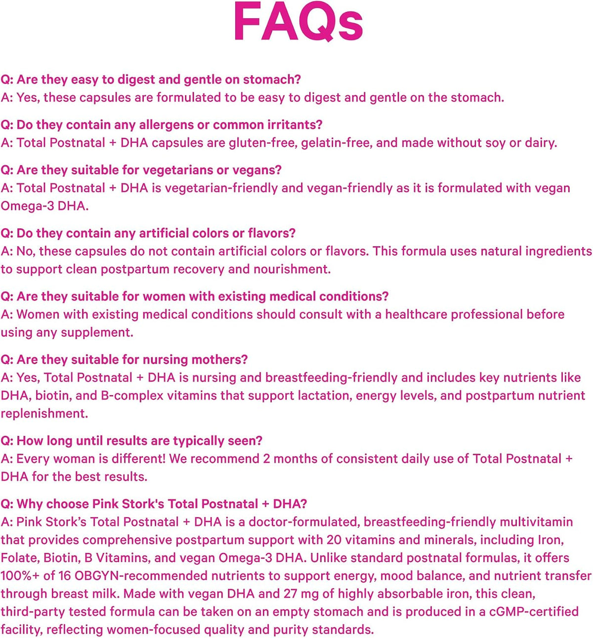 Pink Stork Total Postnatal Vitamins for Women | Vegan Algae DHA, Methylated Folate, Iron, B12 | Postpartum Recovery + Lactation Support | Clean Labelled Award Winner | 60 Capsules, Mint - görsel 8