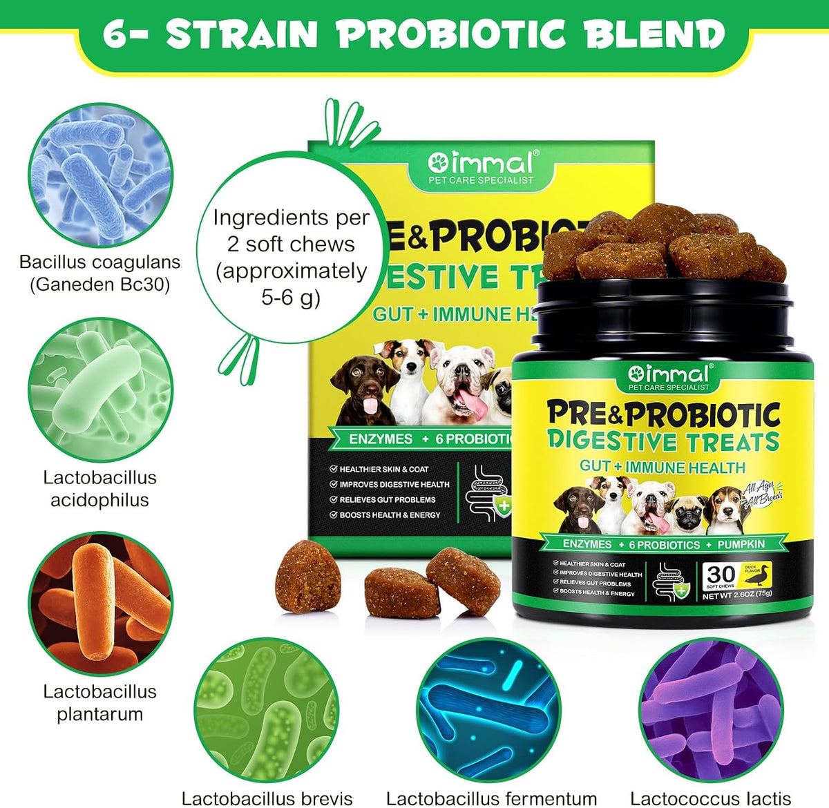 Probiotics for Dogs - Duck-Flavoured Chews with Digestive Enzymes (30 Count) - görsel 2