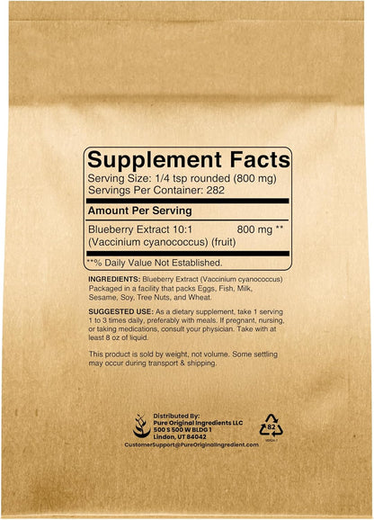 PURE ORIGINAL INGREDIENTS Blueberry Extract (227g) - Non-GMO, Gluten-Free, No Fillers or Additives