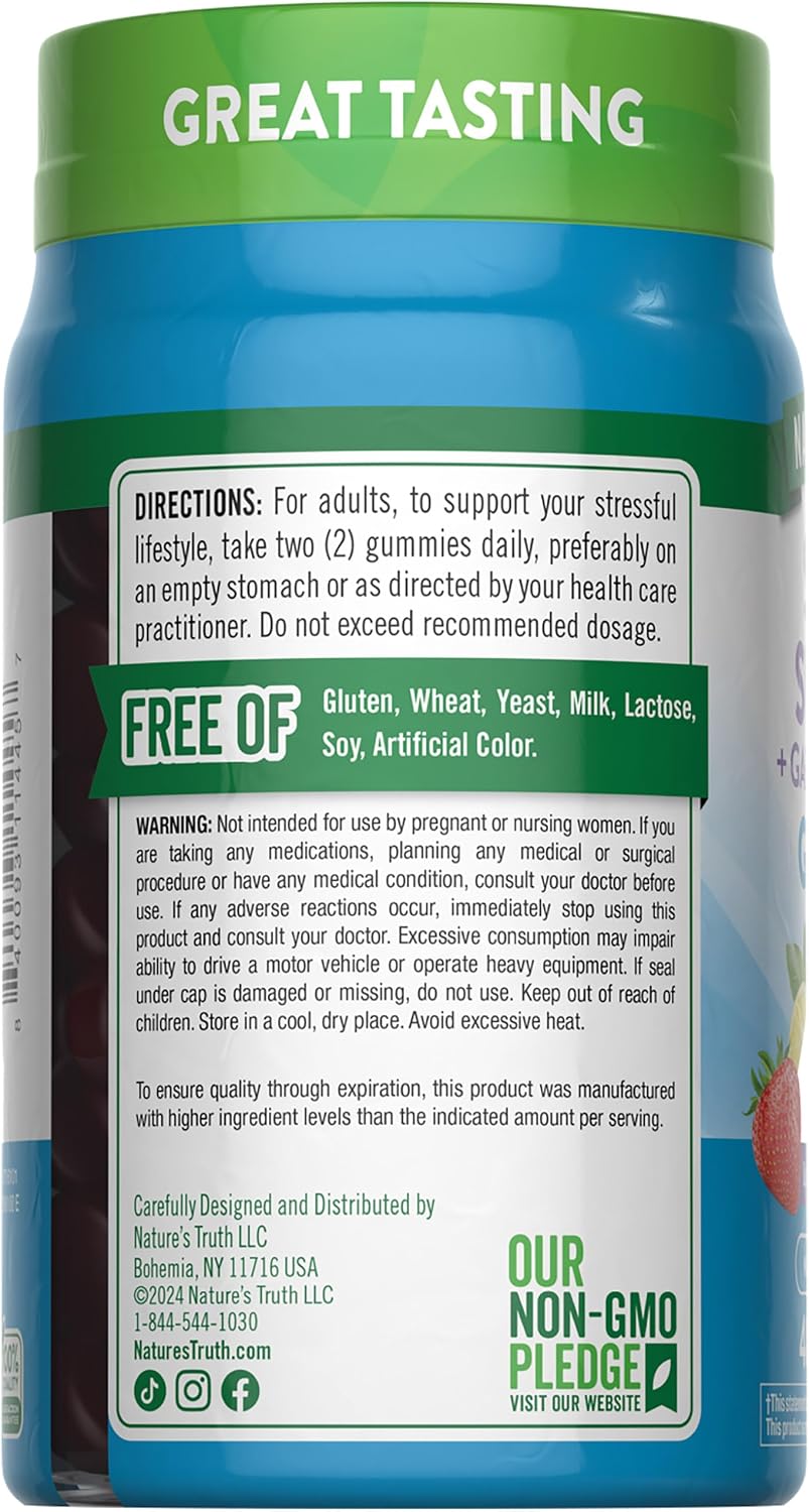 Nature's Truth Stress Relief Gummies for Adults - with GABA, L-Theanine, and Lemon Balm - Lemon Strawberry Flavour - Non-GMO & Gluten-free - görsel 7