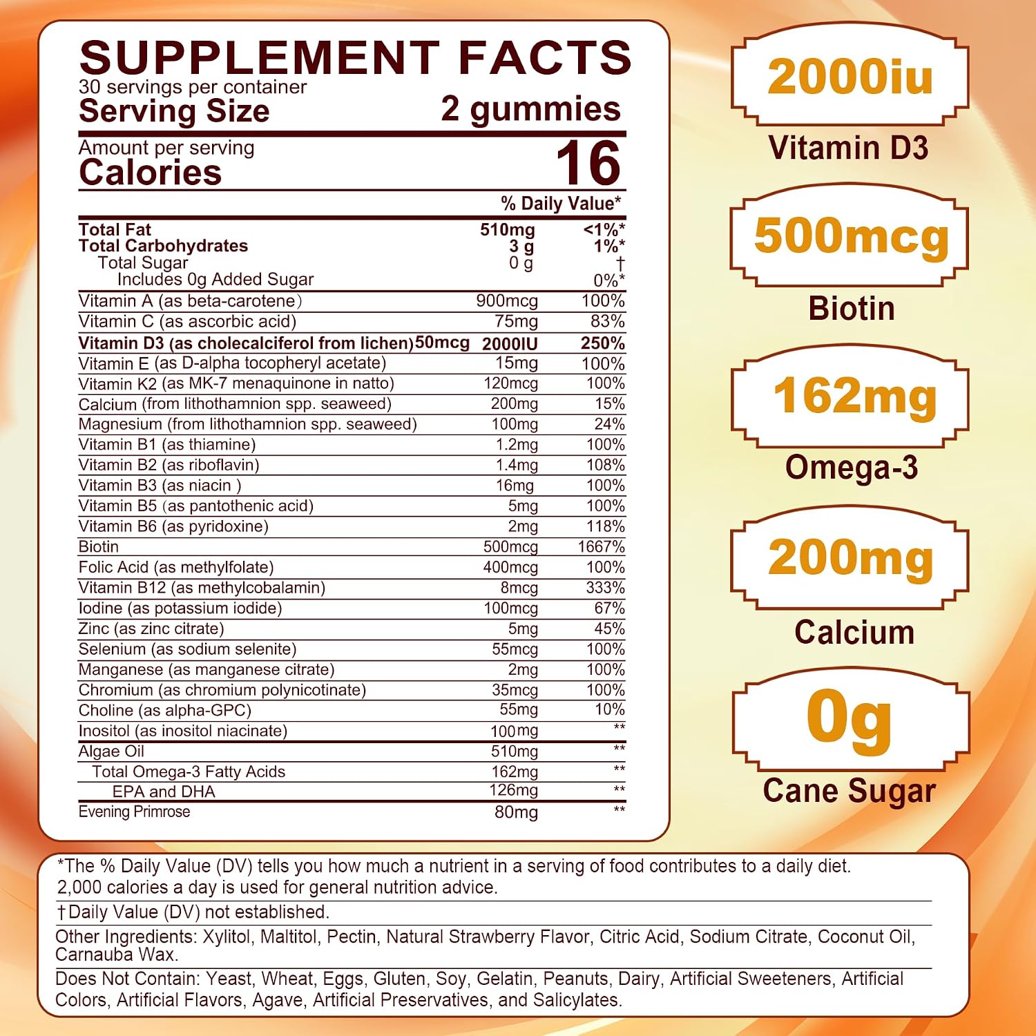 LILICARE Women's Multivitamin Gummy - Sugar-Free, Methylated B Complex, Omega-3 DHA/EPA, Vitamin D3+K2, 120 Count - görsel 2