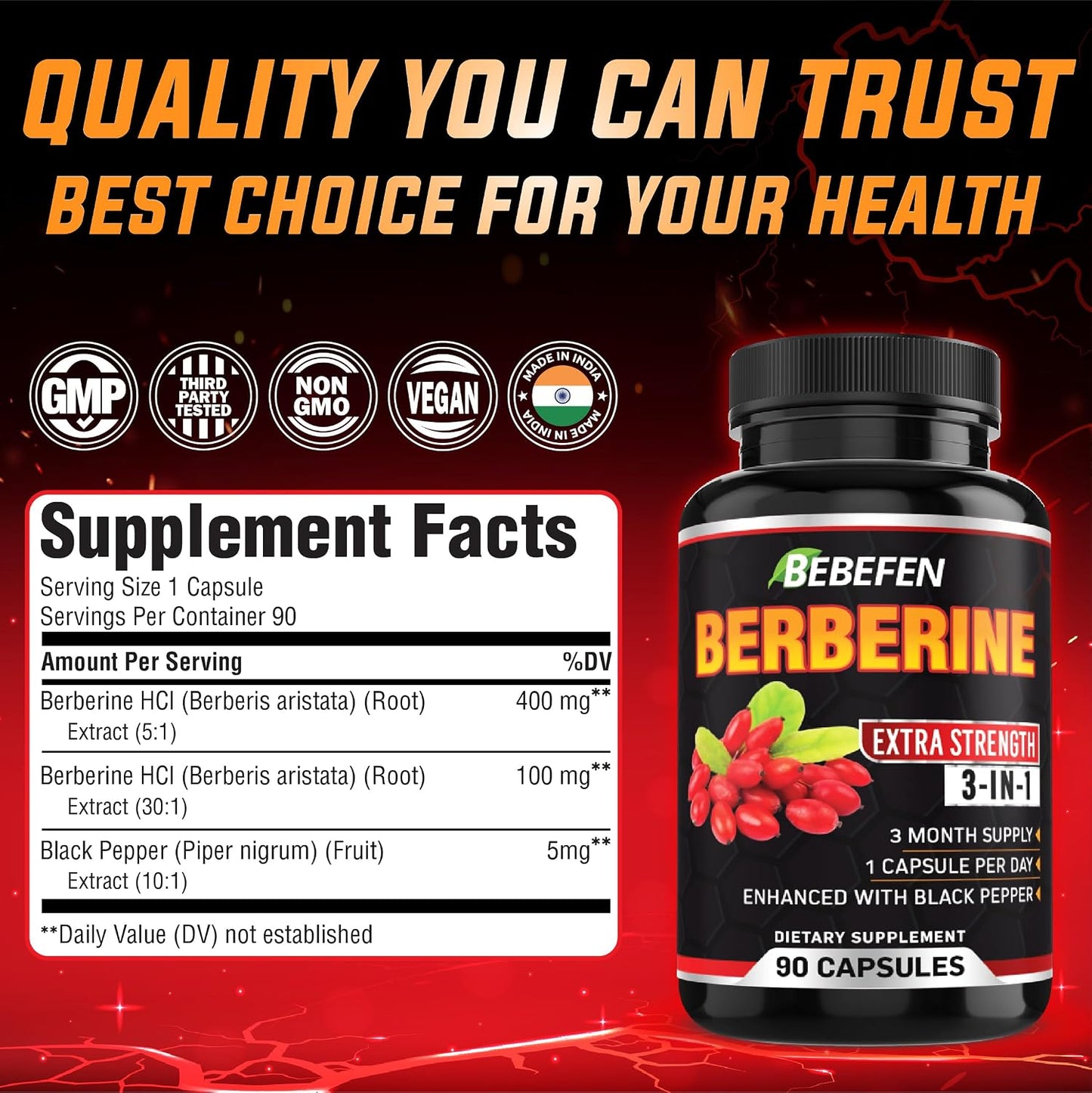 BEBEFEN Berberine Capsules with Black Pepper Extract - görsel 2
