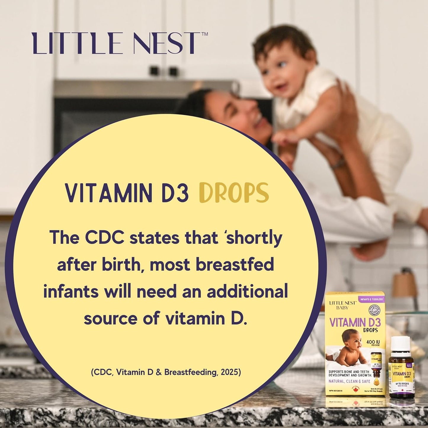Little Nest Baby Vitamin D3 Drops – 400 IU per Dose, Natural for Infants & Toddlers, 100-Day Supply - görsel 7