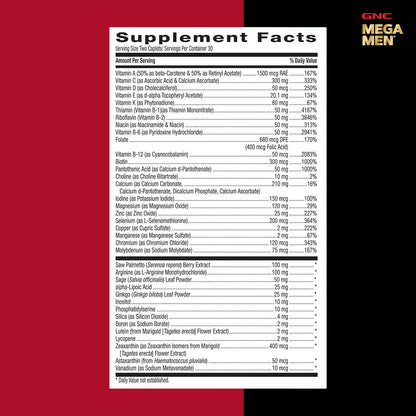 GNC Mega Men 50 Plus Multivitamin Caplets for Men Over 50