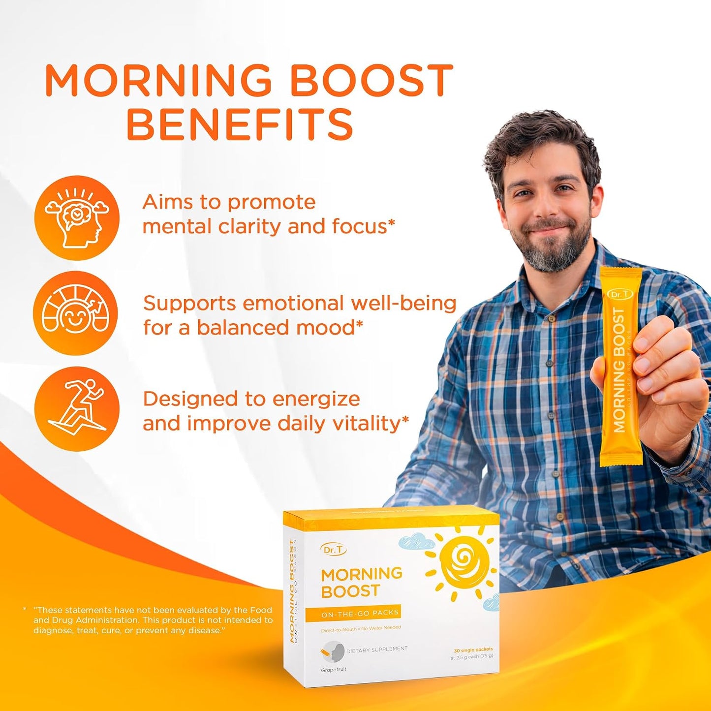 Dr. T On-the-go Packs – Morning Boost Formula – Direct-to-Mouth – Grapefruit, 30 Packs - görsel 2