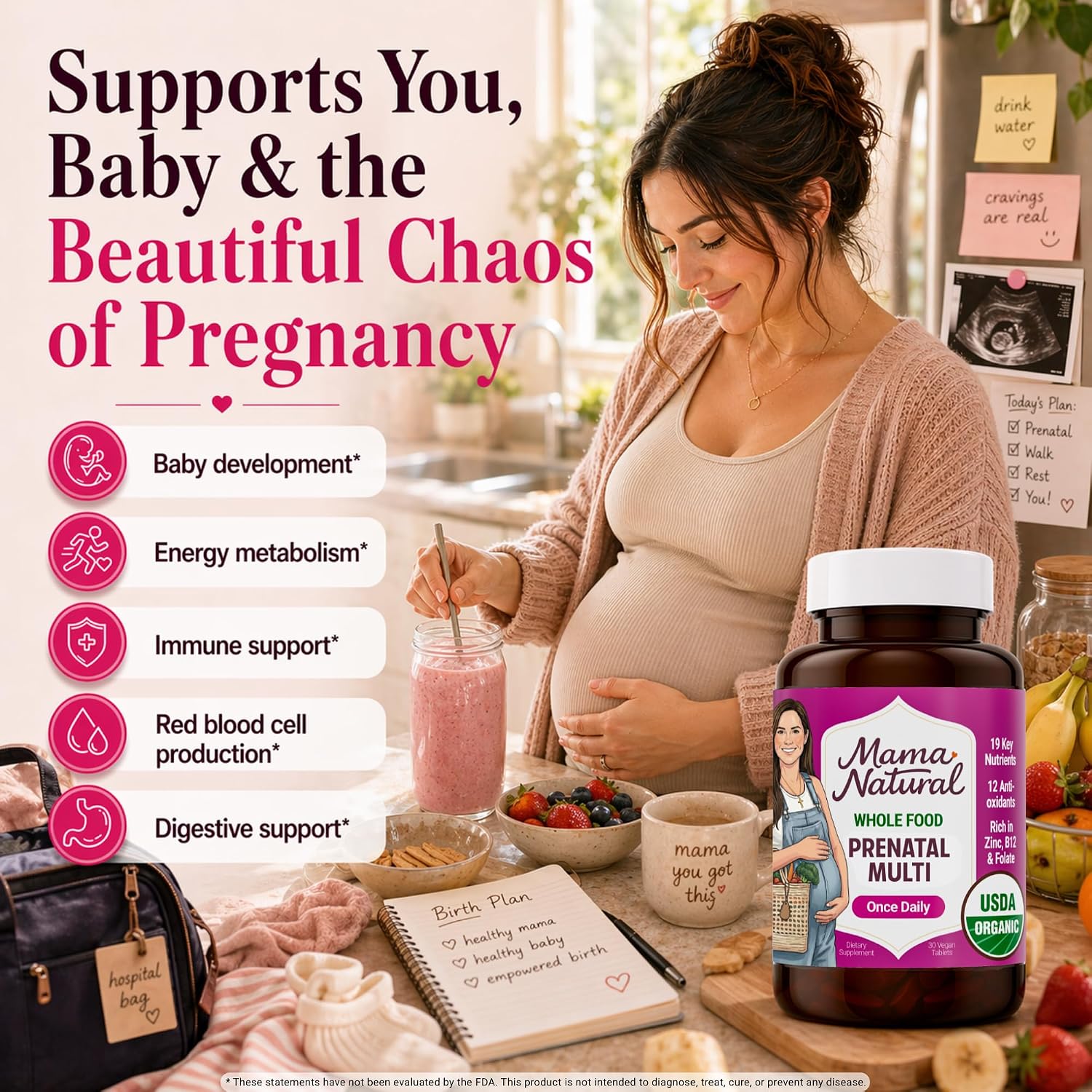 Mama Natural Organic Prenatal Vitamins for Women (30 Servings) | Once-Daily Vegan Prenatal with Folate - görsel 5