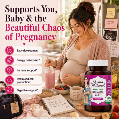 Mama Natural Organic Prenatal Vitamins for Women (30 Servings) | Once-Daily Vegan Prenatal with Folate