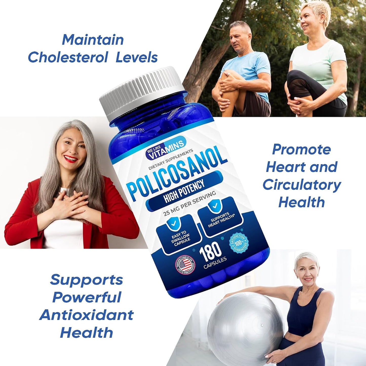 Policosanol 25mg - 180 Capsules - Natural Sugar Cane Supplement - Non-GMO & Gluten-Free - görsel 4