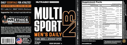 NutraBio MultiSport for Men – Men's Multivitamin with 33 Vitamins, Minerals & Antioxidants (120 Vegetable Capsules)
