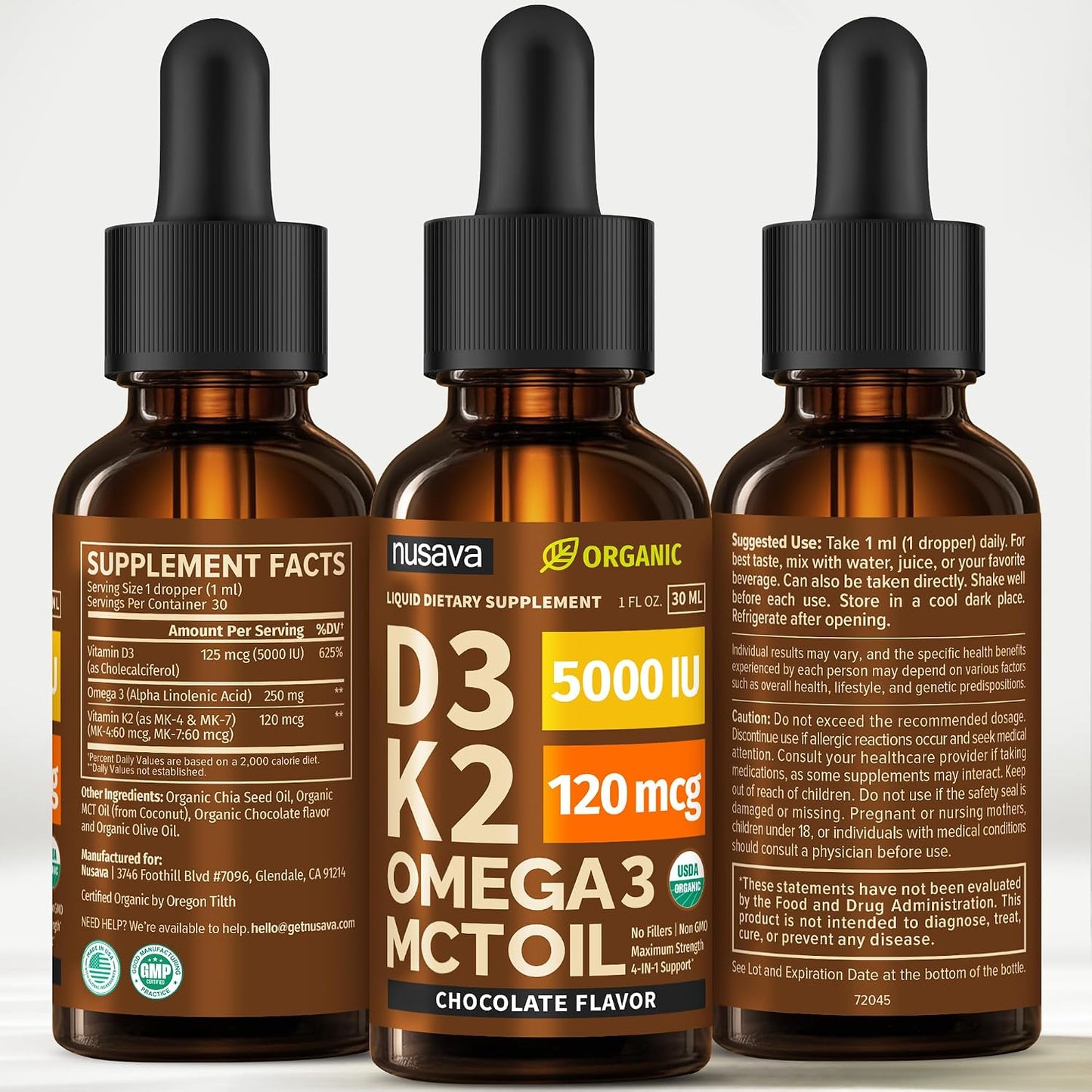 NUSAVA Organic Vitamin D3 K2 Drops with MCT Oil & Omega-3, Chocolate Flavour – Twin Pack - görsel 8