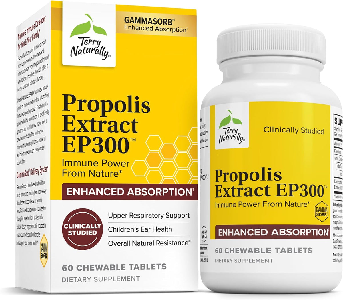 Terry Naturally Propolis Extract EP300 – Immune & Respiratory Support, 60 Chewable Tablets - görsel 1