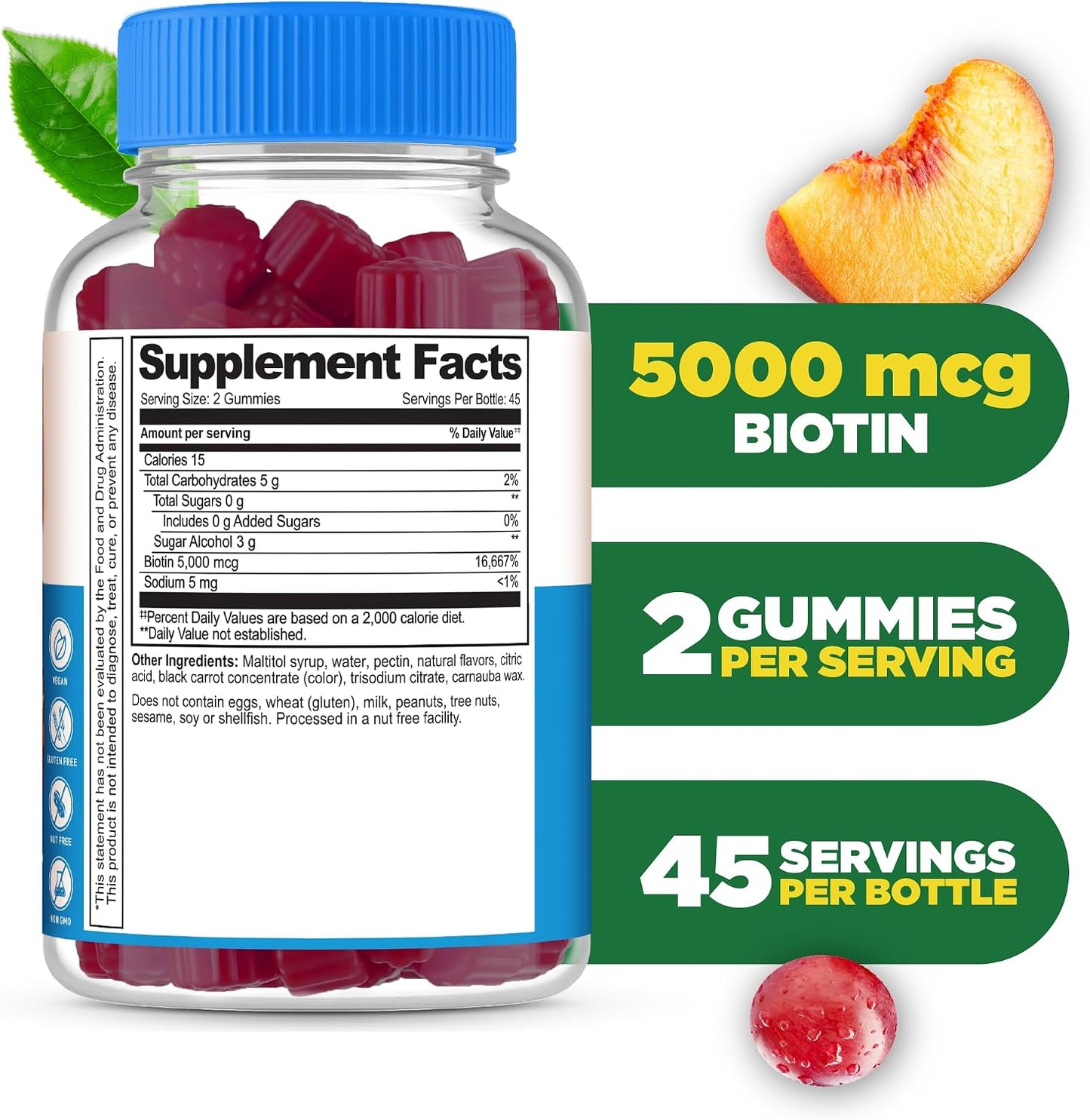 Lifeable Sugar-Free Biotin Gummies - 5000µg Vitamin B7 for Hair, Skin & Nail Health - 90 Gummies - görsel 2