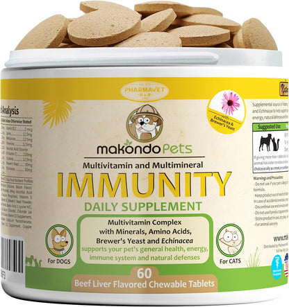 Makondo Pets Dog Immune Support Supplement – Bacon Flavour, 60 Chewable Tablets