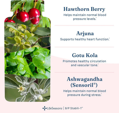 LifeSeasons B/P Stabili-T – Blood Pressure Support with Ashwagandha, Arjuna & Hawthorn Berry – 120 Capsules