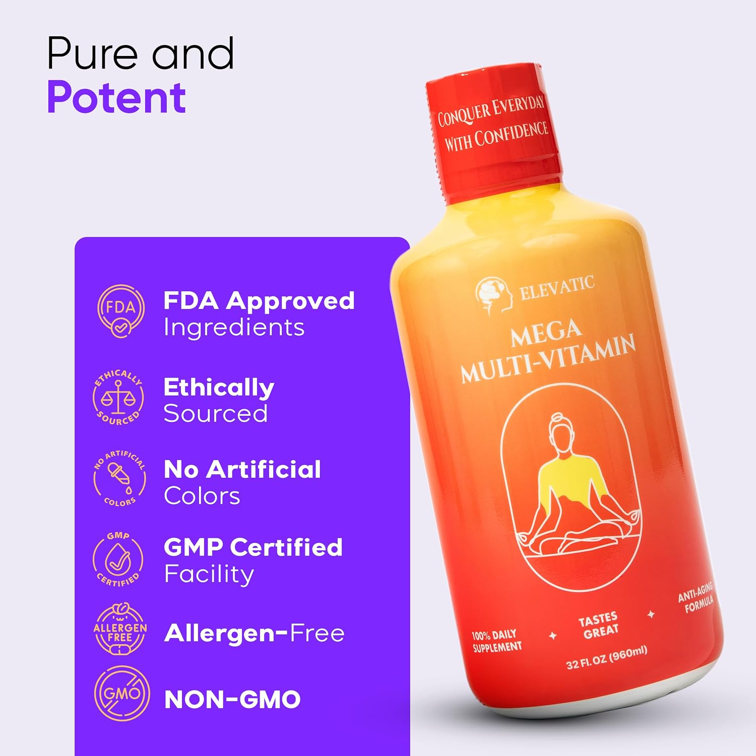 Elevatic Mega Liquid Multivitamin - 960ml - Daily Liquid Multivitamin with Essential Nutrients - görsel 2