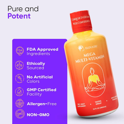 Elevatic Mega Liquid Multivitamin - 960ml - Daily Liquid Multivitamin with Essential Nutrients