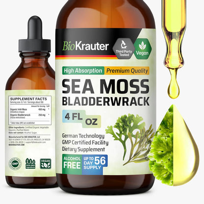 BIO KRAUTER 2-in-1 Sea Moss & Bladderwrack Drops – Vegan Liquid Supplement for Daily Wellness, 120ml