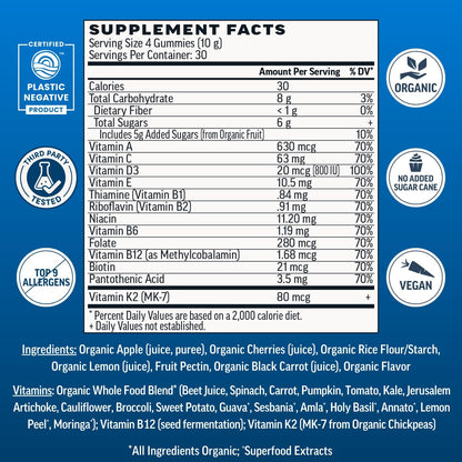 Llama Naturals Men's Multivitamin Gummies – Organic, Vegan, No Added Sugar, Cherry, 120 Count
