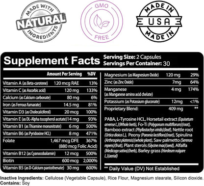 Kaya Naturals Hair, Skin & Nail Capsules – Biotin, Vitamin D, B12, A, Folic Acid Food Supplement – Image 3