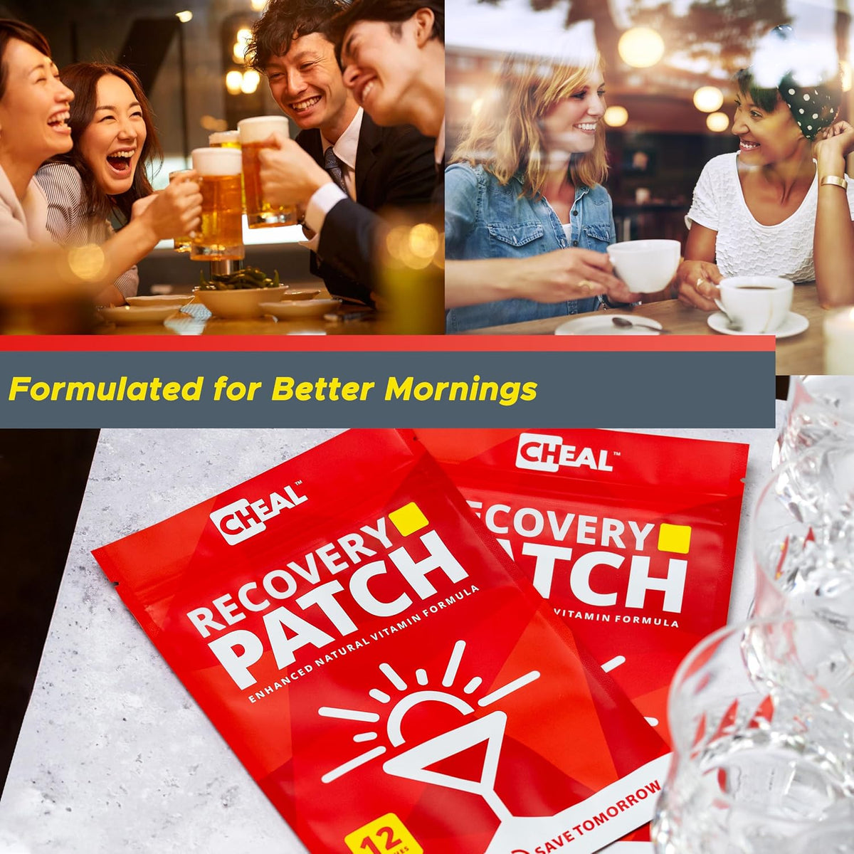 CHEAL Party Recovery Patches - 12 Pack - B Complex Formula for Better Mornings - 100% Natural, Transparent & Waterproof - görsel 6
