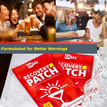 CHEAL Party Recovery Patches - 12 Pack - B Complex Formula for Better Mornings - 100% Natural, Transparent & Waterproof
