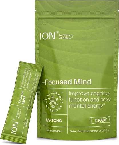 ION* Focused Mind Nootropic Powder Drink Mix - Matcha & Adaptogen Blend for Memory, Focus & Relaxation - 20 Sachets