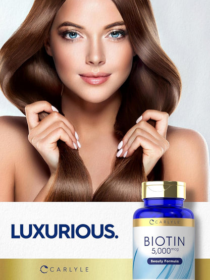 Carlyle Biotin 5000mcg - 360 Vegetarian Tablets - Hair, Skin & Nails Formula