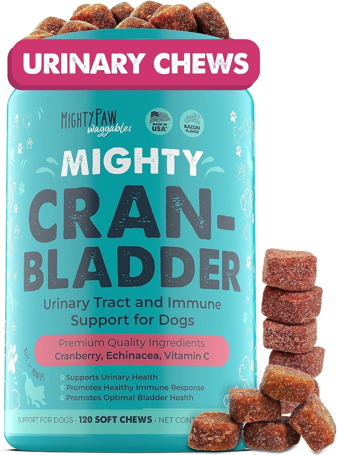 Mighty Paw Waggables Cran-Bladder – Cranberry Supplement for Dogs (120 Chews) - görsel 1