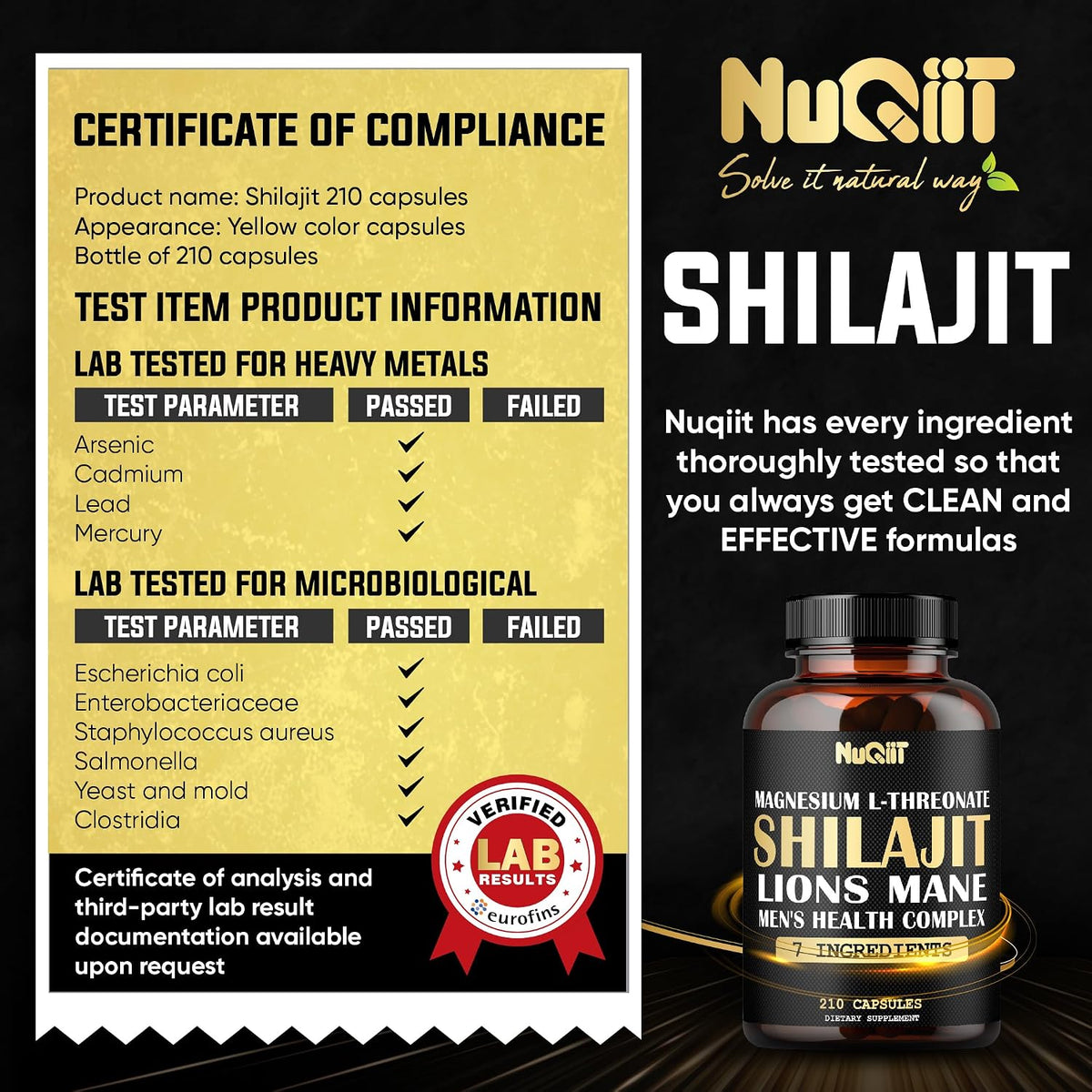 Magnesium with Lion's Mane, Shilajit Capsules, and Men's Health Complex with Ashwagandha, Maca Root & More - 210 Capsules - görsel 6