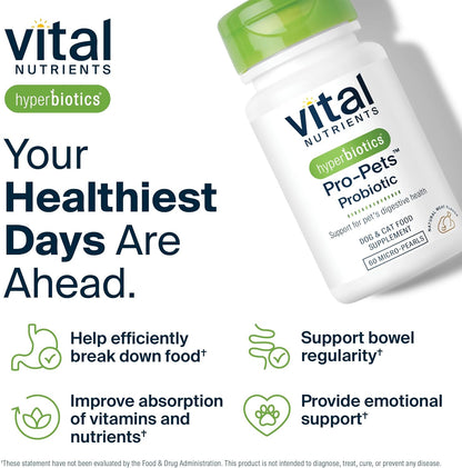 Vital Nutrients Pro Pets Probiotics for Dogs and Cats - 60 Micro Tablets