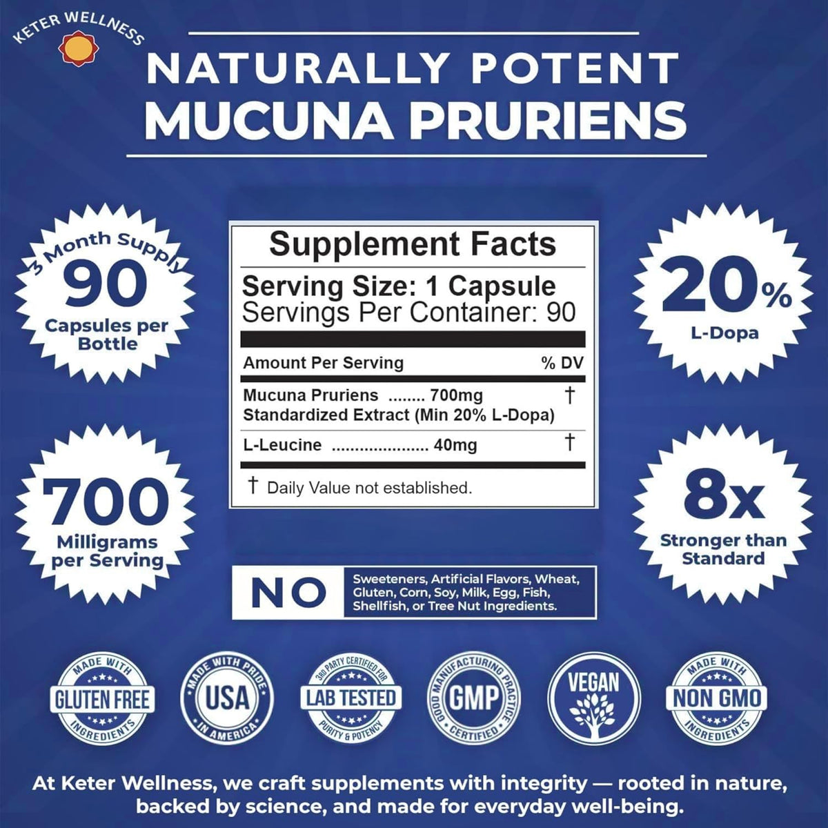 Mucuna Pruriens 20% L-Dopa – Standardised Velvet Bean Extract – Vegan, Non-GMO, 90 Capsules - görsel 3