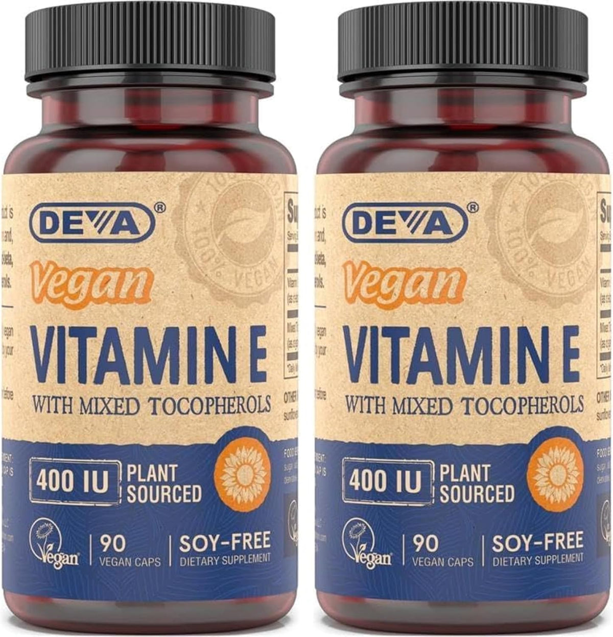DEVA Vegan Natural Source Vitamin E 400IU with Mixed Tocopherols, Soya-Free – 90 Veg Caps (Pack of 2) - görsel 1
