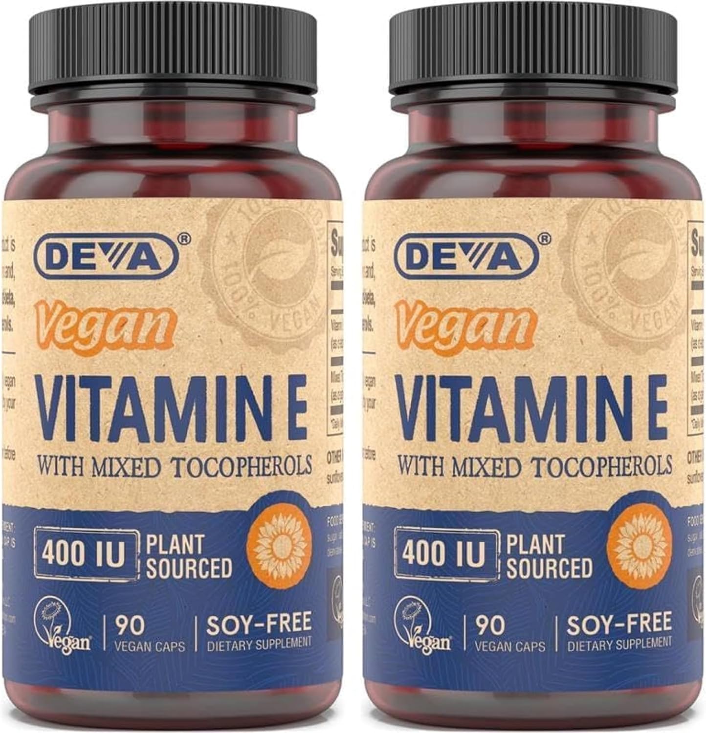 DEVA Vegan Natural Source Vitamin E 400IU with Mixed Tocopherols, Soya-Free – 90 Veg Caps (Pack of 2) - görsel 1