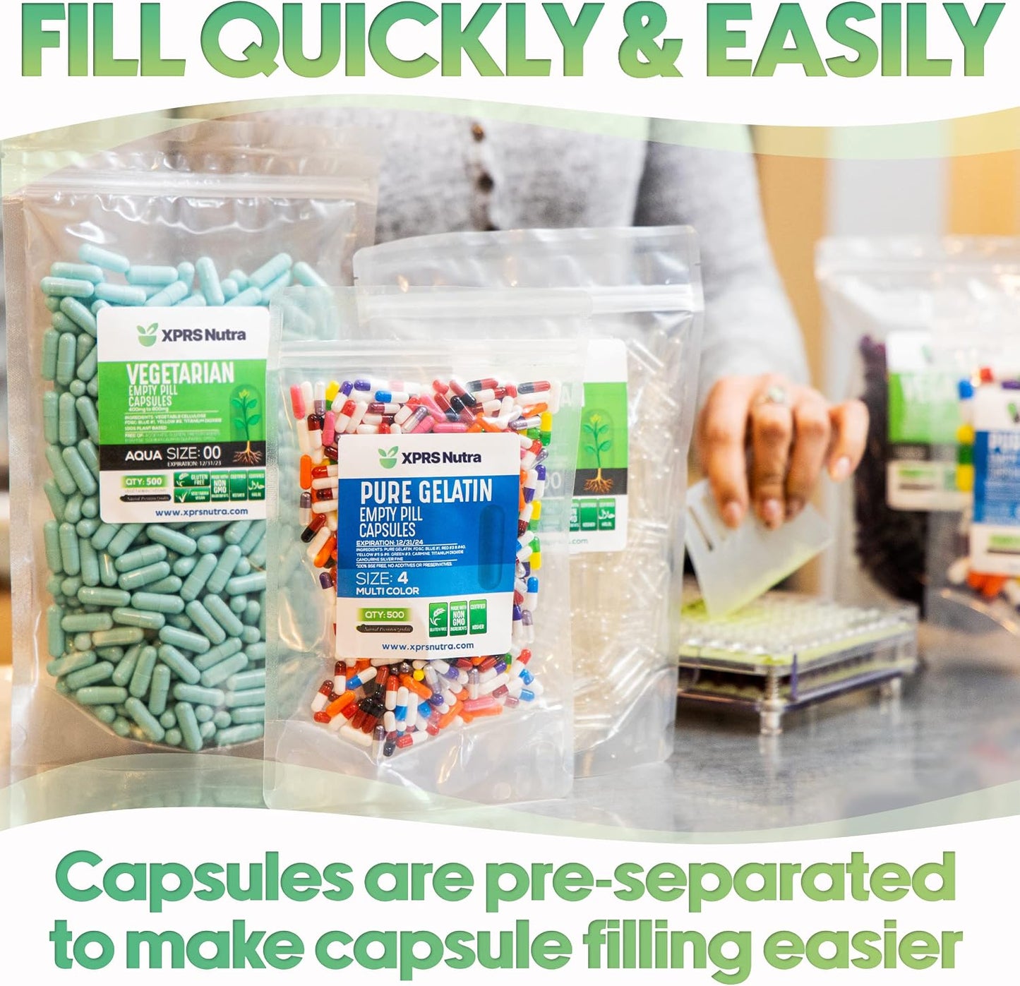 XPRS Nutra Gelatine Size 3 Separated Capsules - 100 Count Clear Empty Capsules for DIY Supplement Filling - görsel 2